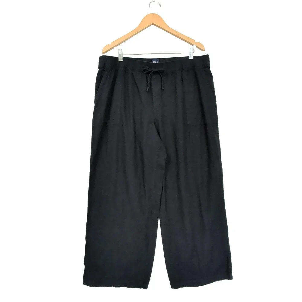 Gap Wide Leg Pants Womens XL‎ Black Linen Blend Pull On Business Casual Beach
